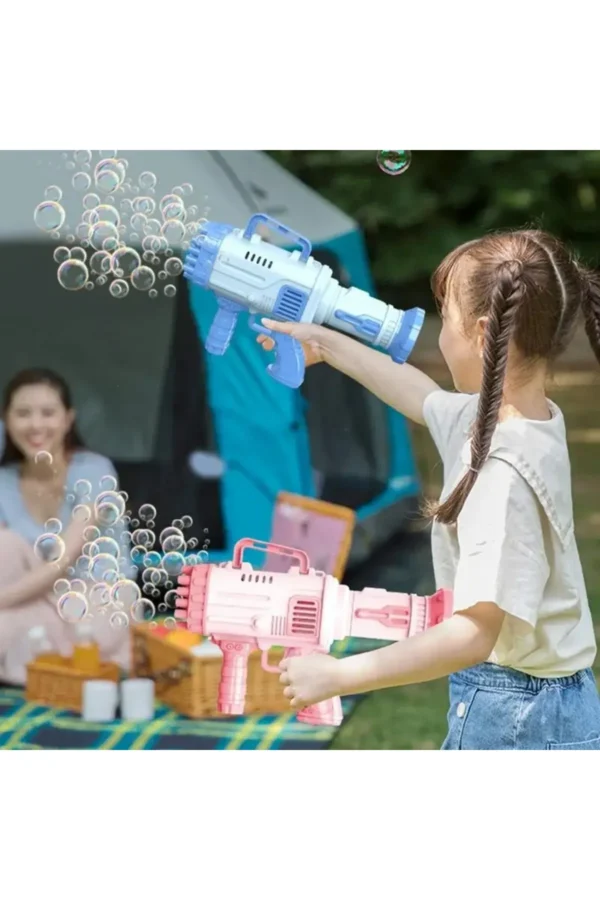 Pilli Roket Atar Köpük Tabancası 32 Delikli Bazooka Bubble Machine - Görsel 2