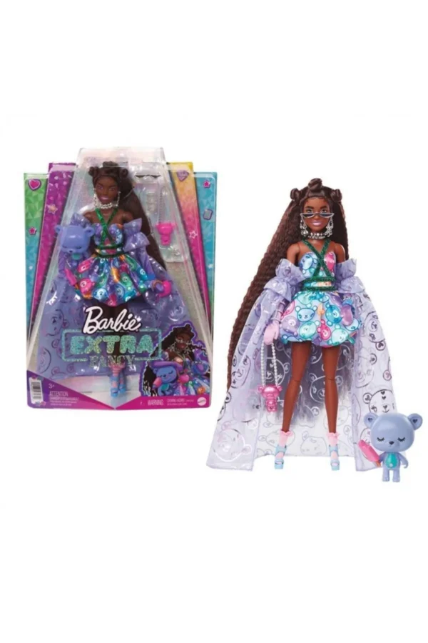 Barbie Extra Fancy Bebek Ve Hayvan Dostu Mor Elbiseli Bebek