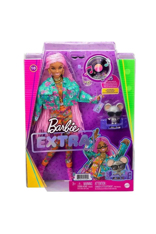 Barbie Extra Pembe Örgü Saçlı Bebek Gxf09